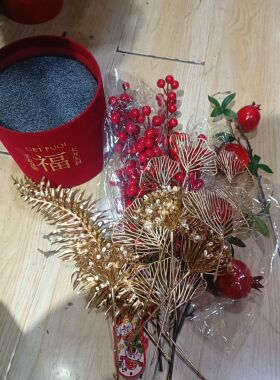 DIY半成品材料包爆款福桶冬青发财果石榴果装饰客厅柿子新年摆件