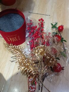 DIY半成品材料包爆款福桶冬青发财果石榴果装饰客厅柿子新年摆件