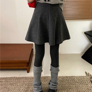 灰色遮肚短裙百褶伞裙 大码 羊毛呢加厚A字裙半身裙女冬季 呢子新款