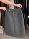 灰色毛呢五分半身裙女a字裙显瘦大码 裙子小个子黑色口袋中裙秋冬