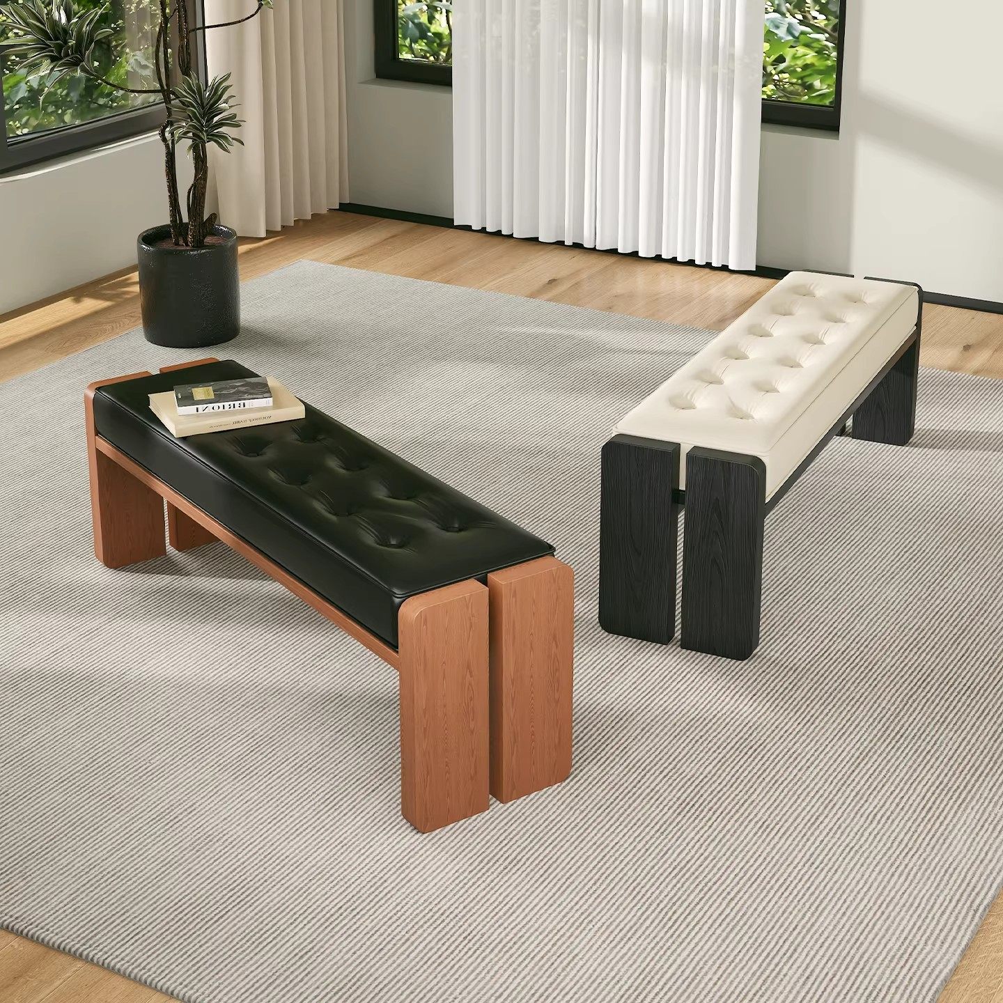 物宅丨中古实木长条凳软包家用入户换鞋凳简约床尾凳客厅餐凳长凳,住宅家具,床尾凳/长凳,淘宝优惠券,粉丝福利购,淘宝优惠卷