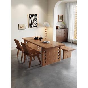 中古风实木餐桌椅组合家用客厅小户型吃饭桌子长方形复古大长书桌