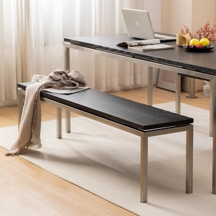 物宅 不绣钢长条凳 原创悬浮实木长凳餐桌板凳家用床尾凳办公日式