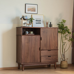 物宅 餐边柜储物一体柜边柜黑胡桃木茶水柜实木客厅置物柜收纳柜