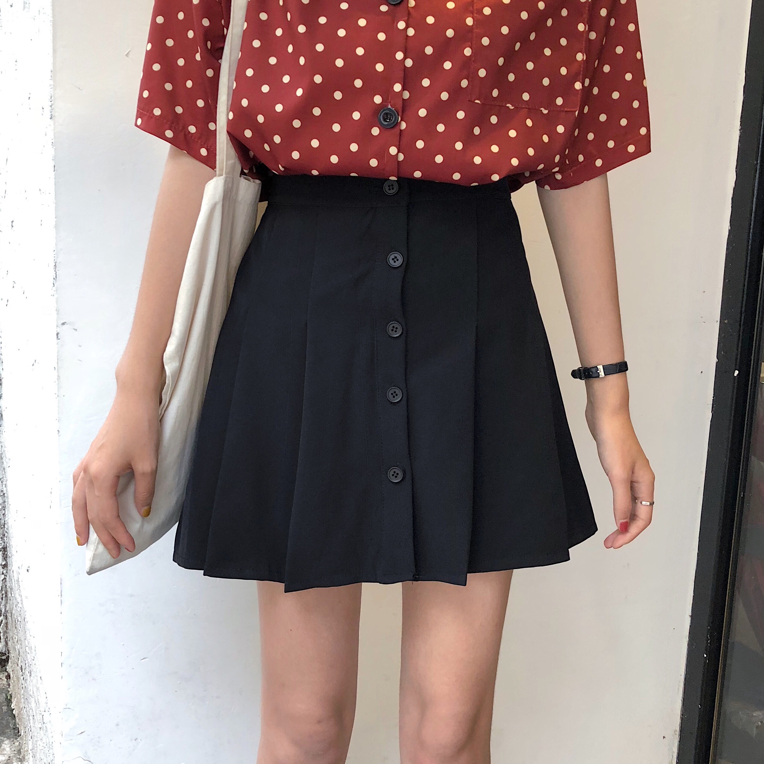 Go with black versatile one row pleated skirt skirt skirt skirt