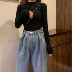 Real price real shot Korean solid color basic half high collar bottoming top tight top women's autumn long sleeve T-shirt