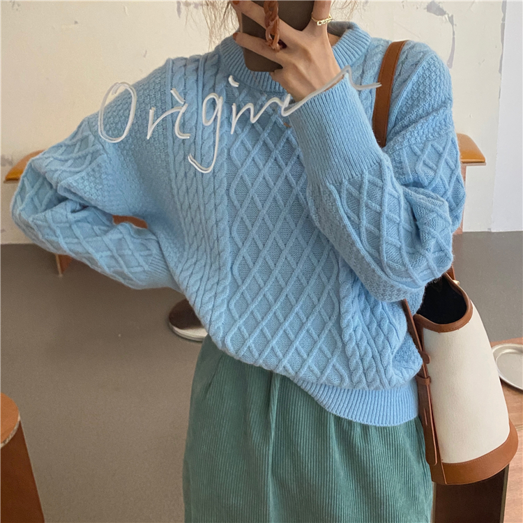 Real price Photo Blue Pullover Sweater loose autumn and winter gentle wind long top skirt