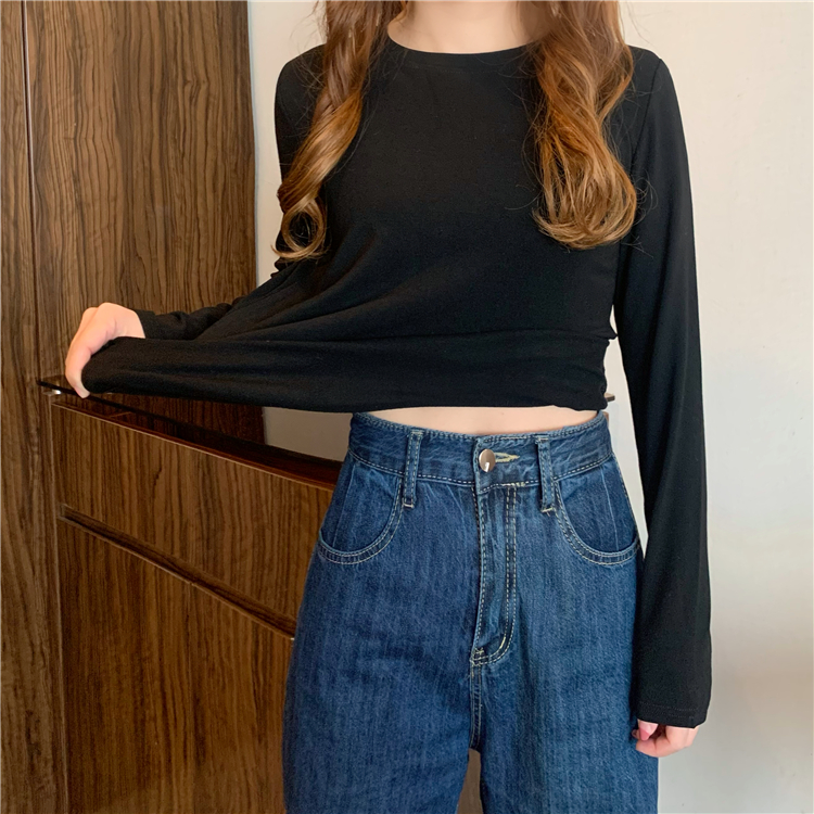 Real price real shot Korean versatile round neck T-shirt simple to wear outside and solid color bottom coat inside