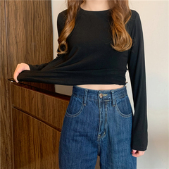 Real price real shot Korean versatile round neck T-shirt simple to wear outside and solid color bottom coat inside