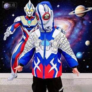 儿童男孩帽子带戴眼镜二棉赛罗奥特曼衣服男童秋冬装加绒深秋外套