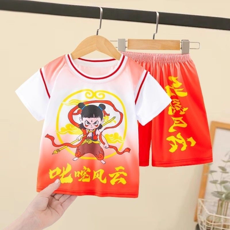 男童夏季薄款速干冰丝网眼套装宝宝帅气短袖短裤卡通休闲运动服潮