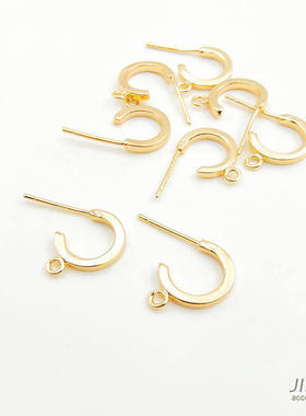 镀18K14K真金保色带吊C环半圆925银针耳钉耳环diy耳饰品配件材料