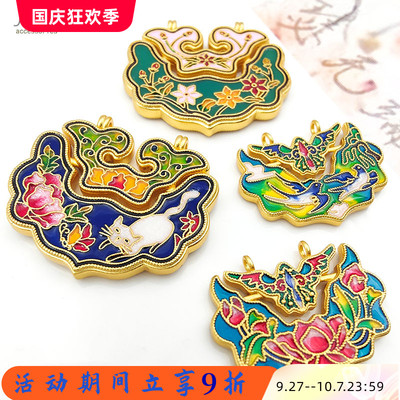 古法沙金彩烧蓝猫咪大吊坠DIY