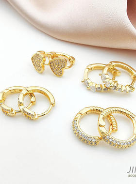 镀18K14K真金保色镶锆耳扣韩版小众设计ins冷淡欧美气质极简耳环