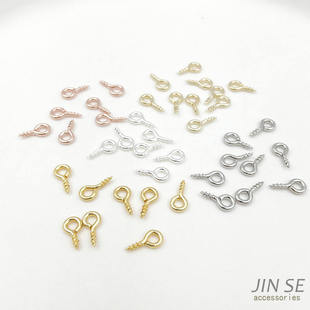 铜镀真金保色diy饰品配件材料羊眼钉9字针螺丝滴胶吊坠手钻羊角钉