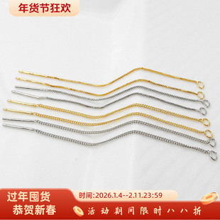 镀18K真金保色耳线S925银针耳钉带吊侧身盒仔链耳线diy耳饰配件