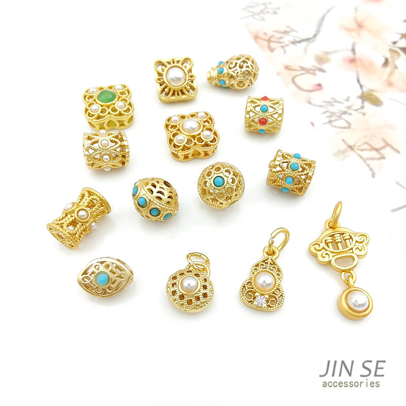 18K哑金仿珍珠隔珠diy饰品配件