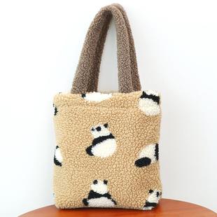 布奏手提毛绒包包女款秋冬毛毛包上班族手拎包布包文艺百搭通勤包