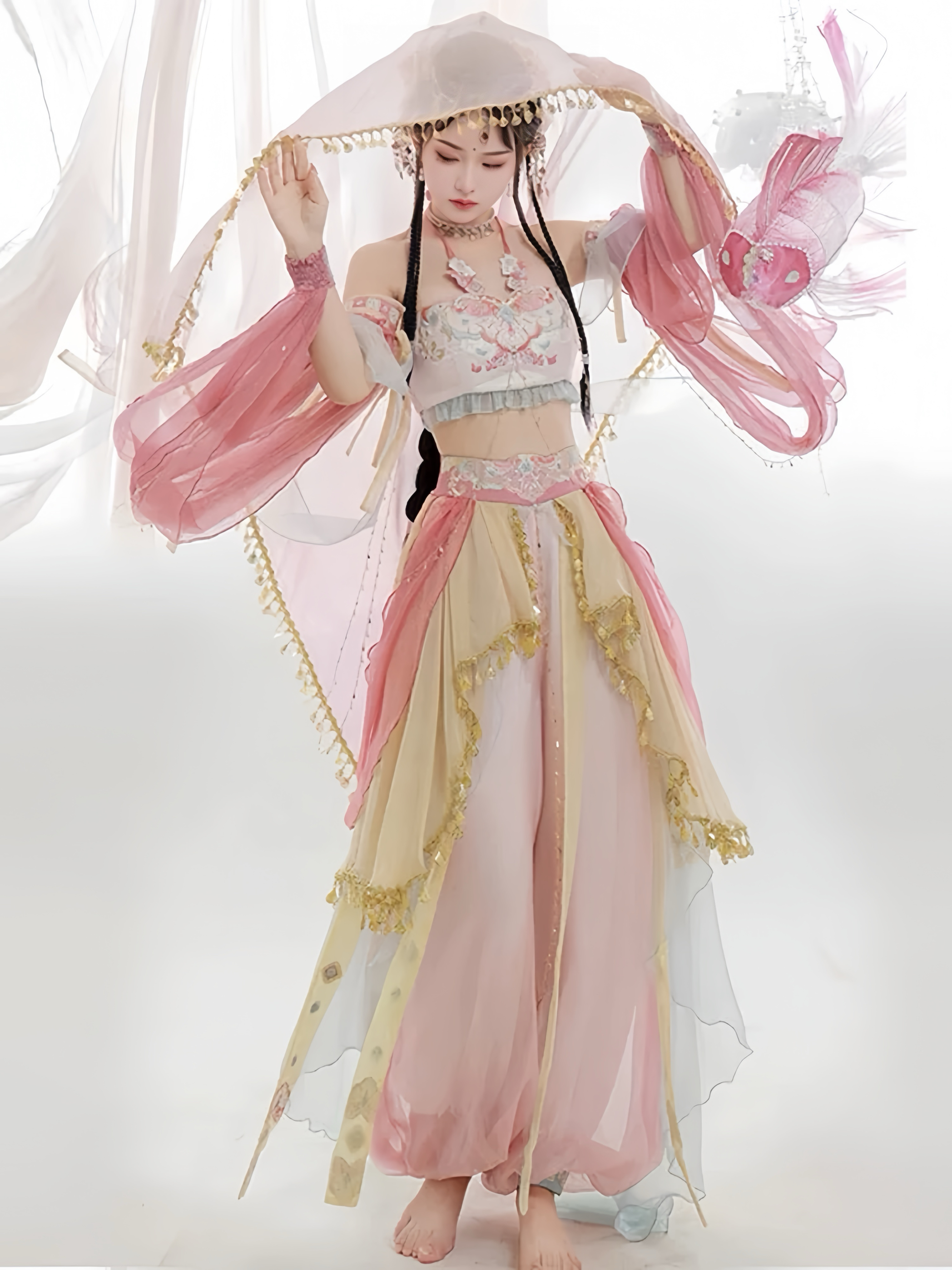 新敦煌飞天汉服女异域风情傣族舞蹈演出服装西双版纳西域写真摄影