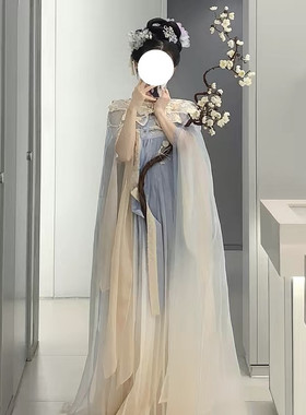 唐制对襟齐胸襦裙汉服女仙气破烂袖云肩斗篷日常绝美刺绣高级