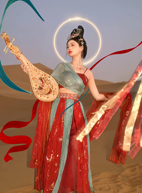 敦煌飞天汉服西域舞姬舞蹈演出服异域风情服装茉莉公主古装印度服