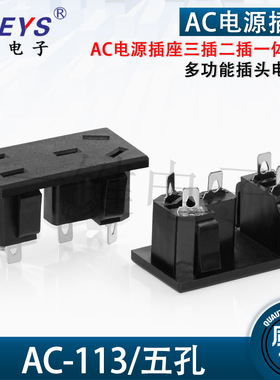 AC-113 五孔5脚AC电源插座三插二插一体母座 多功能插头电源座