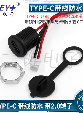 type-c -2P带线防水母座带线dc-022m数据电动充电口usb连接线焊线