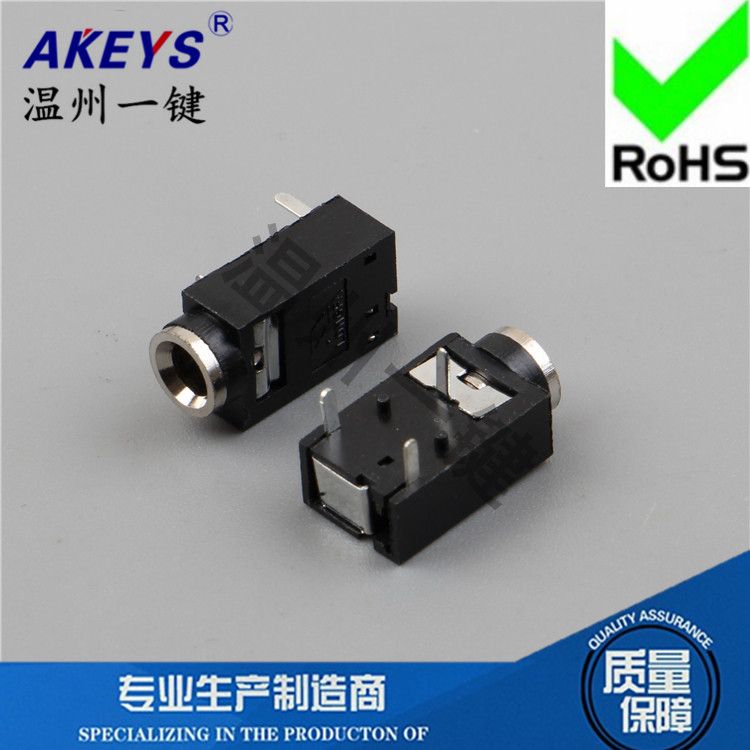 PJ-318温州一键3.5音频母座 3/4插脚3.5孔径耳机座电源插座单声道