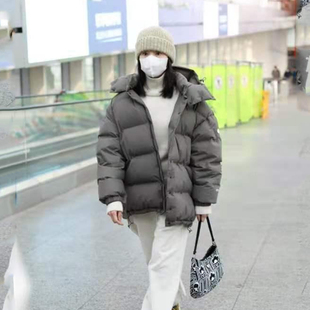 董洁周韵同款衣服2025冬季新款韩版修身短款保暖连帽羽绒服女外套