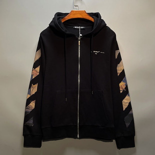 春 秋装 欧美街头开衫 拉链油画箭头连帽ins潮牌卫衣男女炸街情侣装