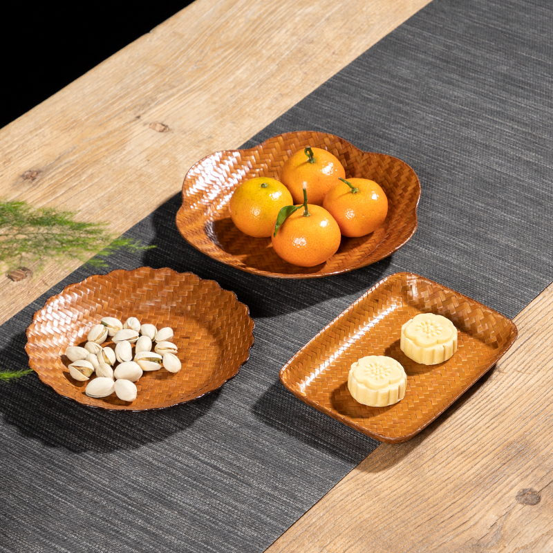 手工竹编茶点盘中式家用糕点小吃
