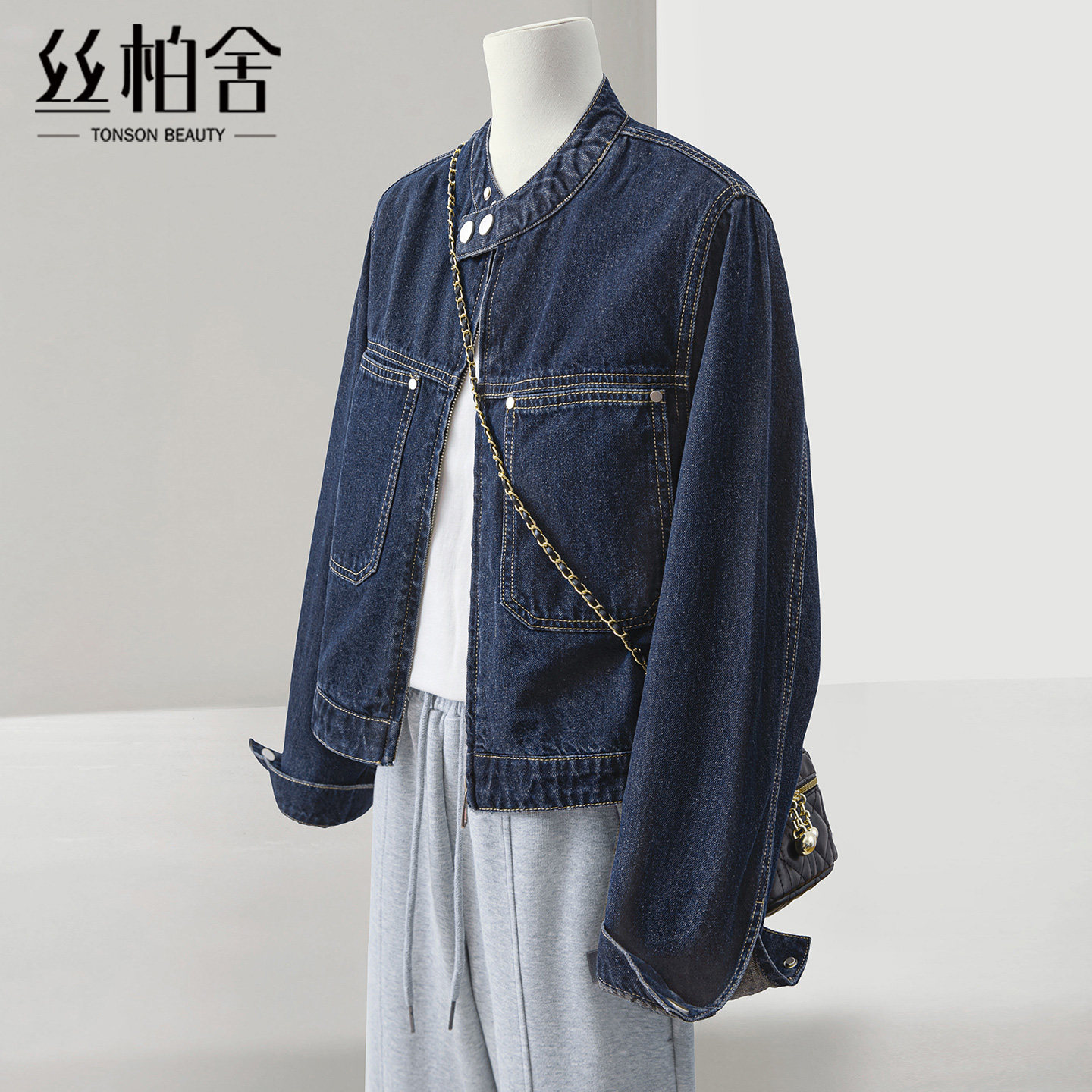丝柏舍休闲短款宽松款牛仔外套图片