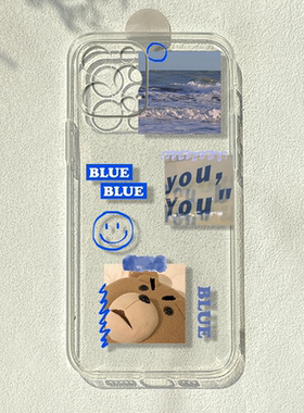 ins小熊适用苹果12简约iPhone14promax华为p50e/nova10小米13红米k60荣耀80pro卡通reno8一加11透明手机壳潮