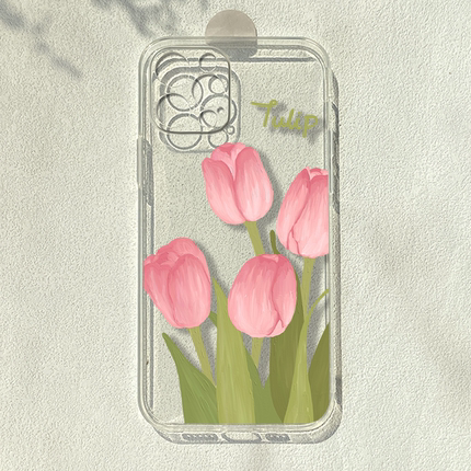 粉色玫瑰适用苹果15/14华为小米12reno6荣耀80vivos7一加9花朵手机壳