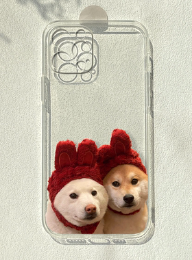 情侣带帽狗狗适用苹果15promax简约iphone12华为p50e小米13红米k60潮OPPOA96荣耀80vivox90一加11透明手机壳