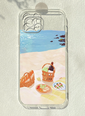 油画沙滩适用苹果16pro文艺iphone14华为mate50/nova10se小米13OPPOreno9荣耀80vivoiqoo11一加ace透明手机壳