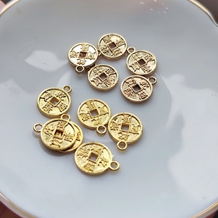 5个10mm合金镀金色kc色仿古钱币吊坠挂件diy头饰品配件材料