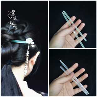 盘发 12cm双头单簪 古风汉服拍照簪子手工diy 14cm 醋酸仿玉发簪