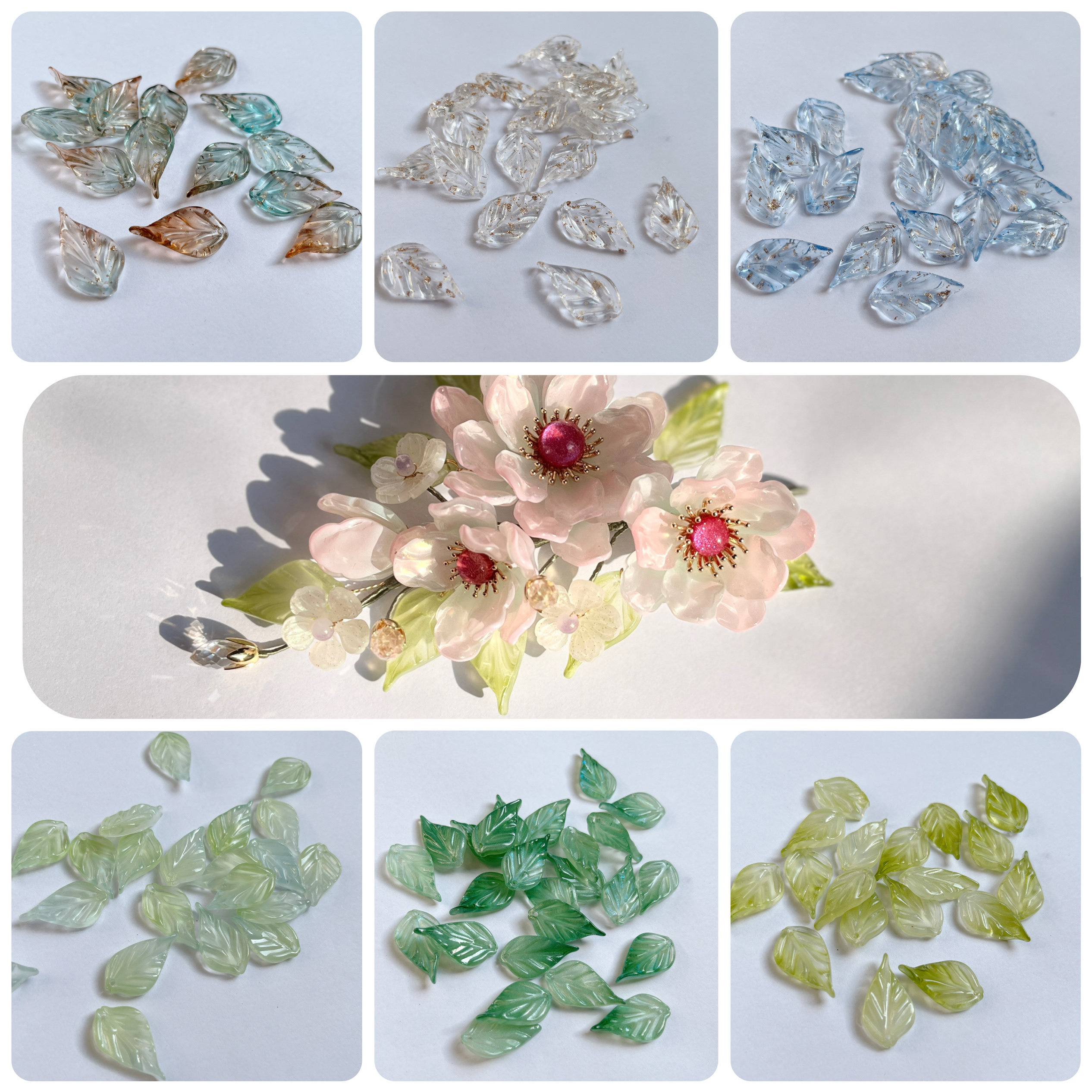 30个14*26mm仿金沙琉璃茉莉叶树叶子diy古风发簪头饰手工制作材料