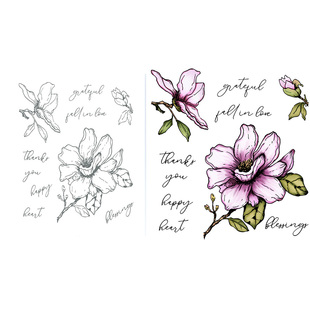 盛开的木兰花套装硅胶手工透明印章DIY相册日记本手账装饰工具