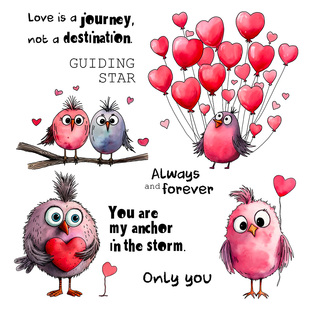 跨境情人节透明硅胶印章配套蚀刻刀模创意小鸟爱心相册手帐印章