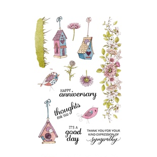 可爱小鸟笼花朵套装硅胶手工透明印章DIY相册日记本手账装饰工具