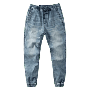 重磅日系复古男士牛仔裤宽松弹力束脚裤余文乐休闲收脚水洗做旧潮