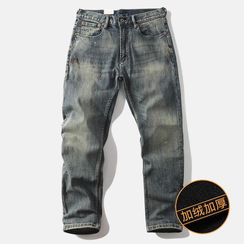 重磅加绒加厚直筒宽松牛仔裤