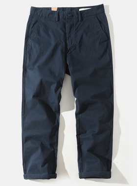 复古重磅弹力男直筒宽松工装裤户外休闲裤基础款简约九分裤长裤子