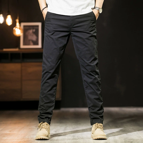 Мужские эластичные хлопковые черные тонкие быстросохнущие штаны, в американском стиле, свободный прямой крой