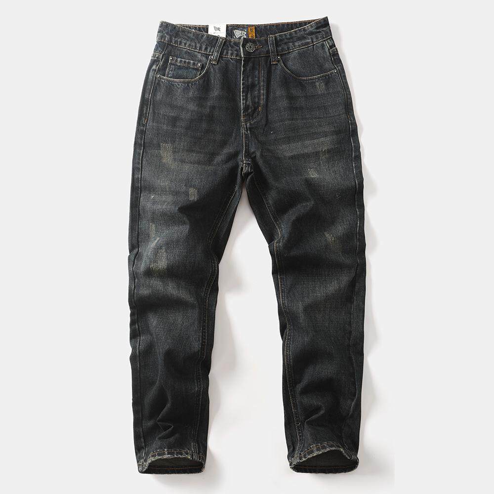 重磅复古纯棉牛仔裤水洗做旧