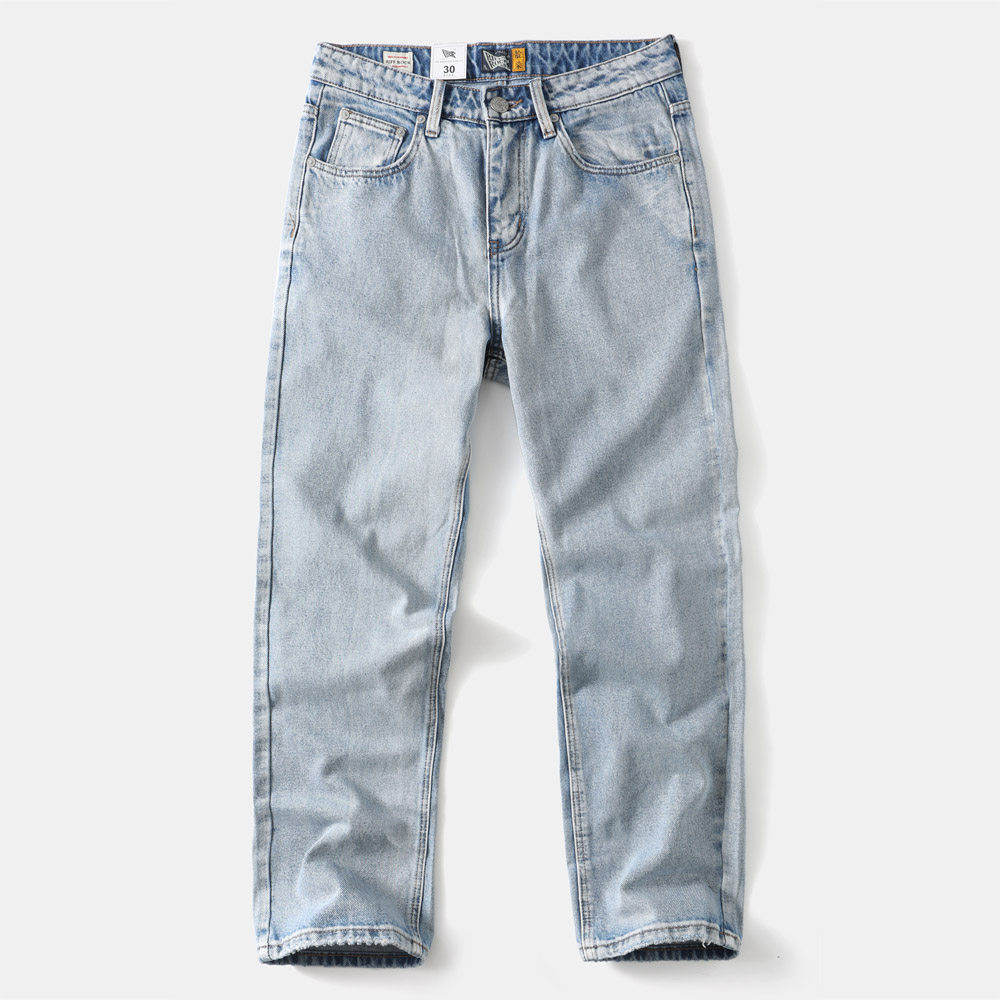 美式复古男水洗磨白牛仔裤