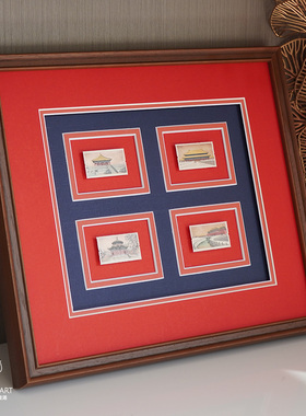 故宫邮票DIY手工红色卡纸装裱实木相框原创设计书房挂画可定制