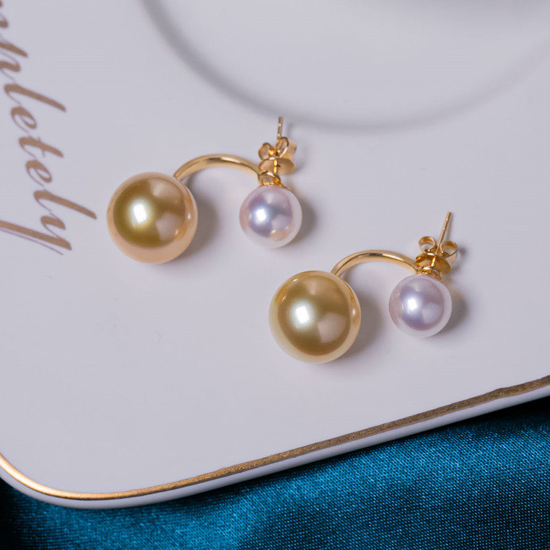 宋慧乔同款大小akoya海水珍珠南洋金珠耳钉耳饰18K金镶嵌两用款